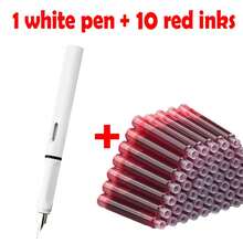 Juego de pluma estilográfica de 11 Uds., tinta reemplazable de 0,38mm para escritura suave, papelería de oficina multifuncional y suministros de aprendizaje UGVD - Blanco Rojo - Ver 18