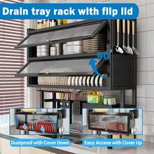 HanTai Over The Sink Dish Drainer Drying Rack 4 Tier Over Sink Dish Rack For A Tidy Kitchen Sink Shelf Organized Space-Saving Dish Rack With Cover For Dishes, Glasses, Bowls, And Cutlery - 黑色 - 查看 4