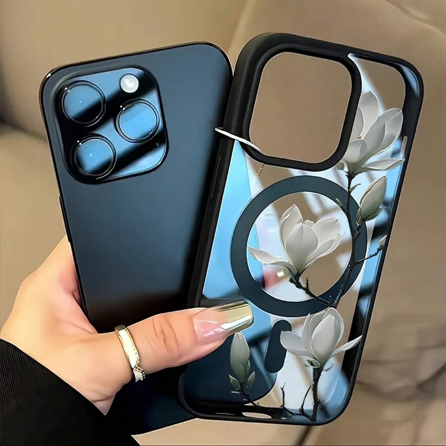 Funda de Teléfono de Flor de Magnolia Artificial, Cubierta Protectora Beige Magnética Anticaída con Carga Inalámbrica, Adecuada para iPhone 16 Pro Max 15 14 Plus 13 12 11, Regalo de Navidad, Regalo de Año Nuevo, Regalo de Pascua, Regalo de Halloween, Gran Elección para Familiares y Amigos - Colores mixtos - Ver 1