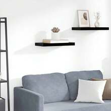 Larryhot Estante flotante de pared negro brillante MDF 50x23x3,8 cm, Fácil de montar, elegante y hermoso, y conveniente para almacenar artículos, es una opción ideal para el almacenamiento y la decoración del hogar. - Negro - Ver 1