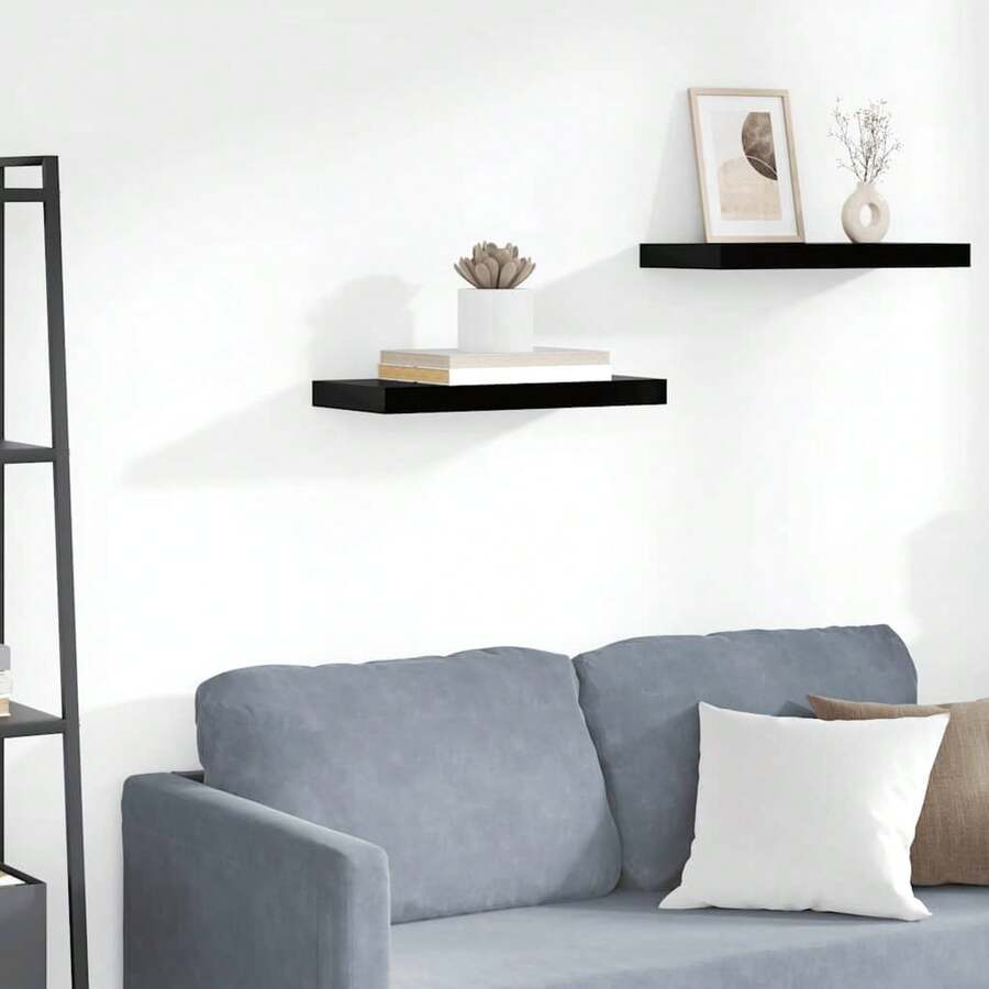 Larryhot Estante flotante de pared negro brillante MDF 50x23x3,8 cm, Fácil de montar, elegante y hermoso, y conveniente para almacenar artículos, es una opción ideal para el almacenamiento y la decoración del hogar. - Negro - Ver 1