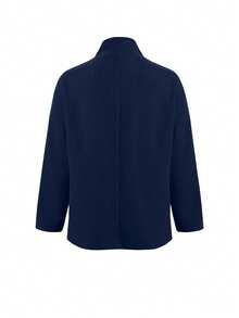 Women's Solid Color Front Button Pocket Overcoat, Autumn/Winter - Navy Blue - View 3