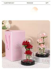 1朵人造玫瑰花，带塑料罩，永不凋谢的花束，情人节创意礼物 - 彩色 - 查看 6