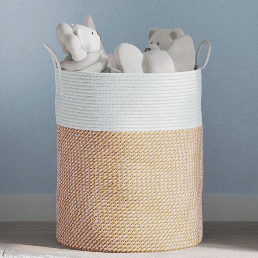 vidaXL Panier de rangement marrón y blanco Ø38x46 cm algodón - Multicolor - Ver 1