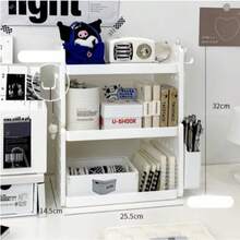 1pc Ins Style Hollow Double-Layer Desktop Storage Rack, Pegboard Hooks Pen Holder Organizer - White - View 3