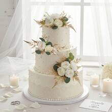 3PCS Artificial Flowers Cake Flowers Decor Set - Wedding Cake Topper, Fake Floral Arrangement For Anniversary, Birthday Party Decorations - Elegant Cake Flowers For Wedding, Home Decor Valentine's Day Party & Special Events Table Decor - 白色 - 查看 2
