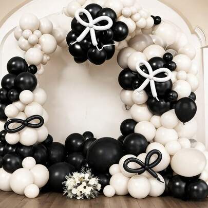 140pcs Black & White Latex Balloon Garland - Suitable For Wedding, Birthday, Gender Reveal, Engagement, Graduation, Valentine's Day Party Decor, Balloon Arch Or Freestanding Decoration, Event Planning
