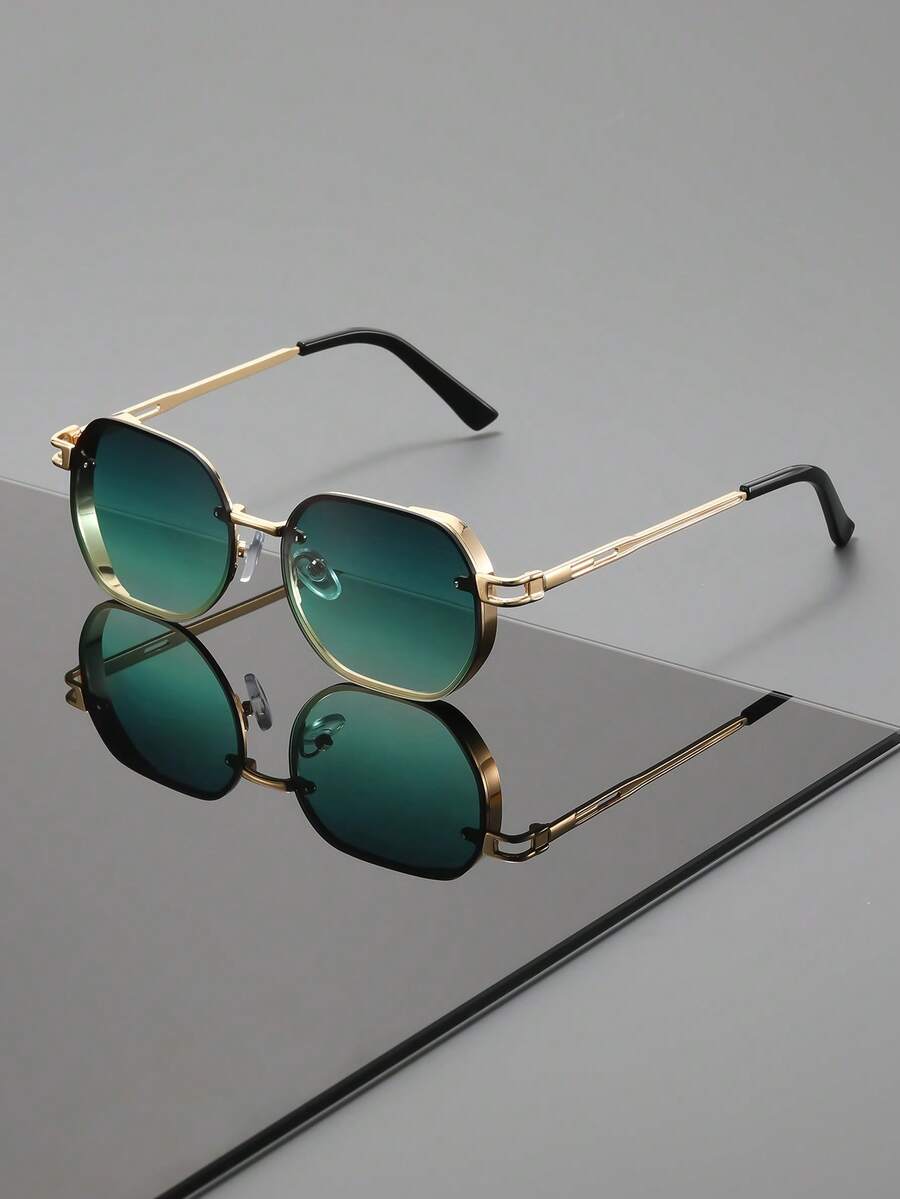 Unisex Asymmetrical Geometric Frame Glasses, Hollow Geometric Arm Design, Suitable For Outdoor Travel And Photography Styling