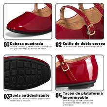 WEIDE zapatos mujer flats Flats Ballerina de charol con doble correa, Flats De Dama elegantes Flats Rojos y flats negros mujer, combinan con faldas y jeans, ideales para oficina, campus y salidas casuales, estilo Flats De Dama Elgantes y flexi flats - Rojo - Ver 6