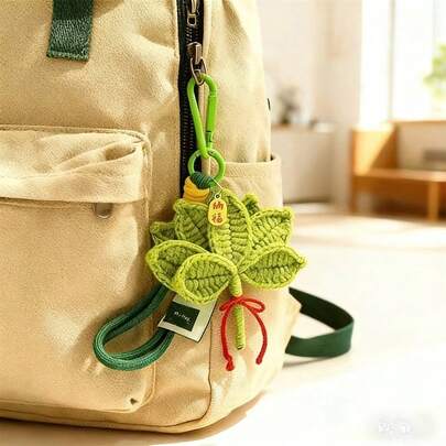 1pc Handmade Knitted Faux Grapefruit Leaf Charm - Versatile Plant-Inspired Accessory For Bags, Phones & Keychains