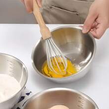 Tazón de acero inoxidable extra grueso con marcas de medición, tazón para ensalada de frutas y mezcla de masa, tazón de cocina multiusos, tazón para hornear, tazón para mezclar