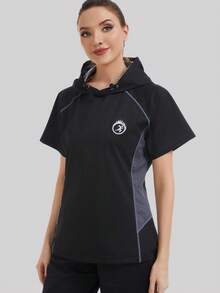 女士短袖桑拿服，女士桑拿束腰带，减肥桑拿服，春季健身服 - 黑色 - 查看 4