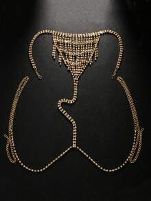 1pc Silver Multi-Layer Tassel & Rhinestone Waist Chain, Sexy Rhinestone Panty, European & American Style Beach Resort Body Chain For Women - Multicolor - View 3