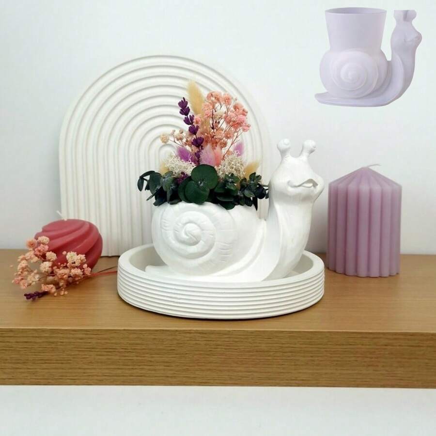 DIY Clay Mold 3D Stereoscopic Snail Candle Cup Plaster Resin Flowerpot Storage Box Decoration Drip Glue Mold Snail Shape Daily Storage Decoration Silicone Mold - White - View 1