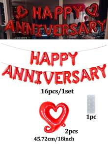 Happy Anniversary Decoration Set, Happy Anniversary Banner, ILOVEYOU Foil Banner Balloon, Red Heart Foil, Red Latex, Heart Shaped Foil Balloon, Bow Balloon, Suitable For Valentine's Day, Anniversary, Engagement, Proposal, Wedding, Romantic Home Decor - Multicolor - View 11