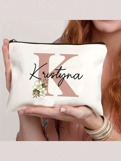 Bolsa de cosméticos plegable y ligera de poliéster con patrón floral personalizable | Organizador de maquillaje de viaje personalizable con cierre de cremallera, lavable a máquina y resistente al sol - Ideal como regalo para despedida de soltera