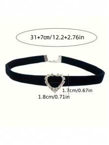 黑色天鹅绒项链，配水晶心形吊坠，聚酯纤维材质，非电镀，时尚百搭，适合日常佩戴和情人节，四季皆宜。 - 彩色 - 查看 4