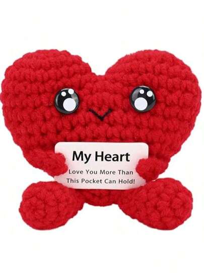 1pc Gift For His/Her Boyfriend/Girlfriend, Pocket Hug Heart Design, Comes With Positive Emotion Card, Handmade Crochet Heart Plush Doll, Suitable For Gifting To Boyfriend, Girlfriend And Couples On Valentine's Day, Anniversary, Or Just To Express Your Feelings (Heart - Red)