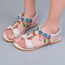 1双儿童时尚平底凉鞋，休闲女童沙滩凉鞋，度假凉鞋 - 米色 - 查看 13