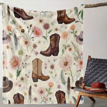 Retro Western Cowboy Theme, Cowboy Boots, Cowboy Hats, Cacti, Feather Design Patterns, Modern Home Style,Super Soft Flannel Printed  Blanket,As Birthday Gifts, Family, Wedding, Souvenir Blankets, Polyester Blankets Suitable For All Seasons, Washable, Machine Washable, Lightweight, Breathable, Comfortable, Warm, Unique, 280gsm For Him, Her Personalized Ideal Gifts For Her, Him, Family, Boyfriend, Girlfriend, Father, Family, Mother, Lover, Daughter, Son, Grandfather, Grandmother, Teacher,Doctor, Nurse,Friend, Classmate, Pet.Perfect Nap, Camping, Travel, Home, Daily Life, Office Decoration, Birthday, Anniversary, Valentine's Day, Thanksgiving, Graduation Season,Christmas, Halloween, Mother's Day, Father's Day, Wedding, New Year Gifts ,Sofa,Bed,Car,Bedroom,Living Room,Office,  Outdoor Camping, Beach,Wall Decoration - 多色41 - 查看 1