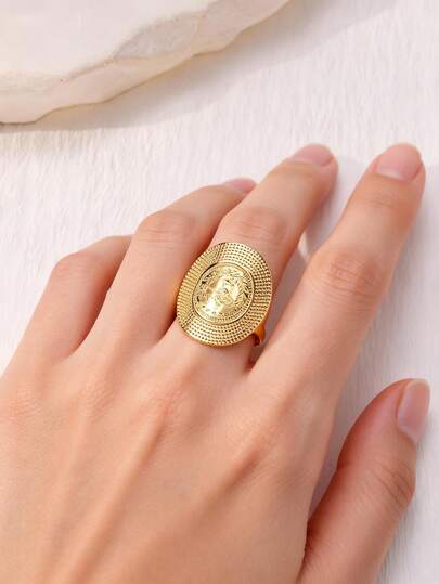 Herseygold 1枚可调节尺寸铜镀金土耳其硬币图腾戒指，男女通用，中东阿拉伯新娘首饰，婚礼及节日奢华礼物