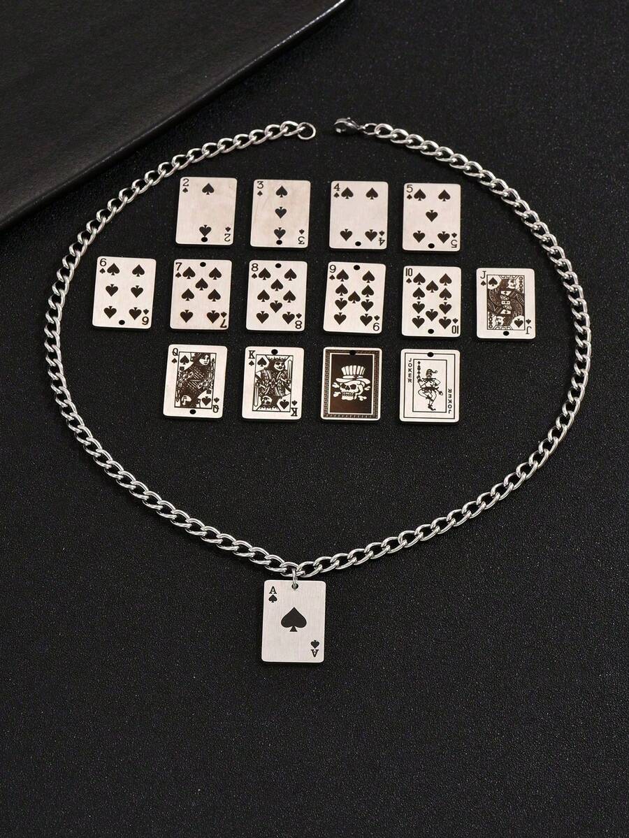 1 Pc Men's Stainless Steel Fashion Poker Series Pendant Necklace Street Style Rock Style - Multicolor - View 1