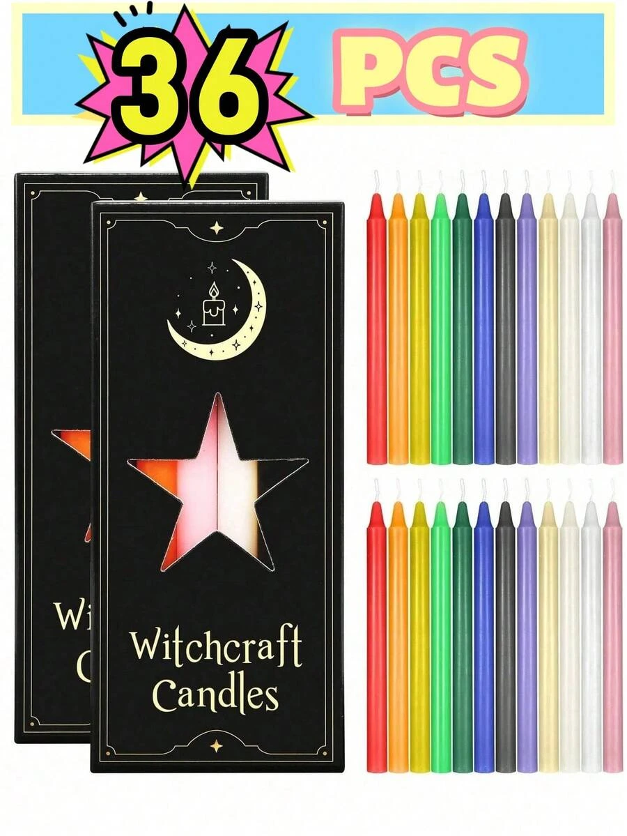 12支彩色直蜡烛，燃烧时间2小时，无异味，适用于家居装饰、餐桌、生日派对、婚礼、求婚、摄影、礼品、应急照明，配有拇指大小的强力粘蜡珠，用于稳定蜡烛。 - 彩色 - 查看 1