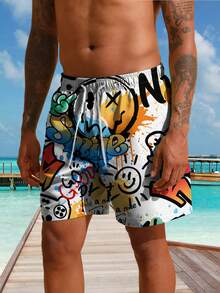 男士沙滩短裤，适合度假游泳，夏季抽绳设计，休闲日常户外度假沙滩短裤，单层无内衬速干夏威夷风情 - 彩色 - 查看 4