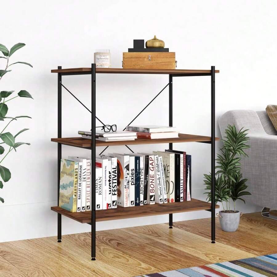 Larryhot Scaffale con 3 Mensole Nero e Naturale 80x40x92 cm, Facile da assemblare, dall'estetica elegante e raffinata, pratica per riporre gli oggetti, la scelta ideale per l'organizzazione e la decorazione domestica - nero - Visualizzare 1
