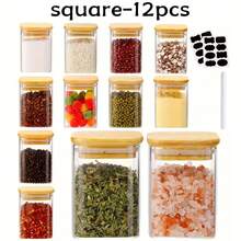 12-Piece Set Of 8oz Small Square Storage Cans With Stickers And Markers. Glass Containers Are Suitable For Spices, Coffee, Seasonings, Kitchen And Home Use. Perfect Gifts For Friends And Family, Spice Jars, Cookie Boxes, Kitchen Storage Supplies - 12個裝 - 查看 12