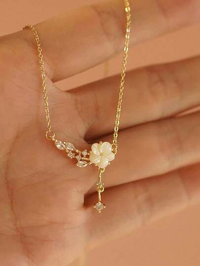 1pc Fresh Camellia Necklace For Women, S925 Sterling Silver Delicate & Elegant Women's Necklace, Jewelry Gift For Birthday, Valentine's Day, Anniversary Valentines, Christmas Decor