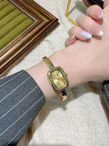 1 件女士椭圆形银黑色方形金色表盘石英休闲手表，适合日常佩戴 - 金色 - 查看 2