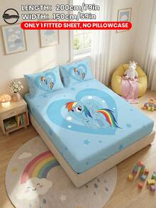 MY LITTLE PONY 2/3件套小马宝莉印花床上用品套装，亲肤床垫套，印花床垫保护罩，柔软透气，多种尺寸可选（单人/双人/大号/特大号），可机洗，卡通人物设计，温馨房间装饰，精美礼品，蓝色，通过OEKO-TEX认证 - 彩色 - 查看 10