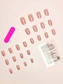 Set de 24 uñas postizas ovaladas medianas con puntas francesas minimalistas con brillo nude, incluye esmalte de gel y lima de uñas, arte de uñas adecuado para niñas y mujeres para uso diario, citas y fiestas