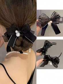 1 pièce Pince à cheveux avec nœud papillon en ruban de maille à la mode, convient pour les fêtes, le quotidien, les voyages, les cadeaux, l'école, l'élégance, l'université, les nœuds papillon, mignons, la Saint-Valentin. Pince à cheveux et accessoire pour cheveux à la mode, pince à cheveux élégante pour tenue d'été, festivals, anniversaires - Multicolore - Voir 5