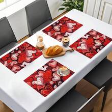 1件/4件/6件装心形图案亚麻餐垫，餐桌家居装饰，适合情人节礼物、装饰，四季皆宜，现代可水洗餐垫，房间装饰，杯垫，厨房餐垫，室内外派对装饰，家居装饰，理想礼物 - 彩色 - 查看 5