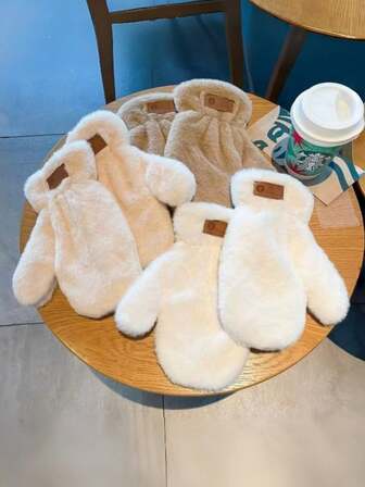 1 Pair Faux Rabbit Thermal Lined Gloves, Touchscreen Friendly, Warm And Fashionable For Women And Students In Autumn/Winter