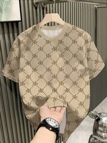 1pc Boys' Casual Lightweight Luxury Graphic Letter & Diamond Pattern Print Crew Neck Short Sleeve T-Shirt, Spring/Summer