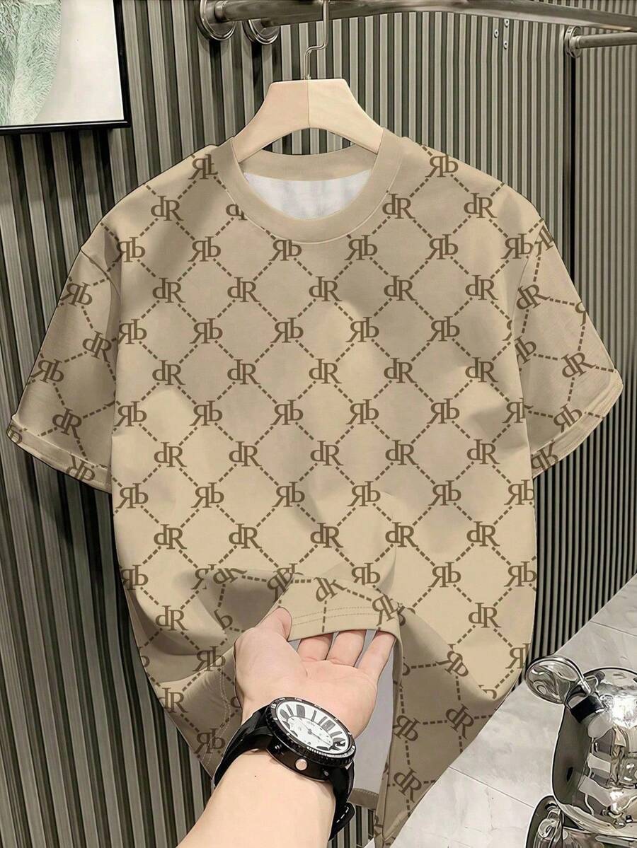 1pc Boys' Casual Lightweight Luxury Graphic Letter & Diamond Pattern Print Crew Neck Short Sleeve T-Shirt, Spring/Summer