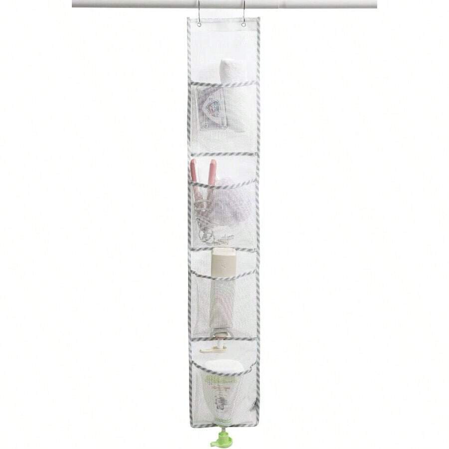 Mesh Shower Caddy Organizer, Hanging Shower Curtain Pockets For Bathroom Accessories White Multi - White Multi - View 1