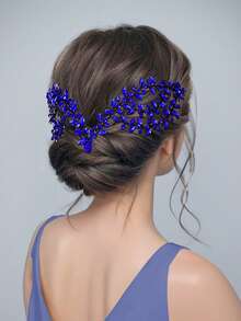 1pc Blue Crystal Headband, Elegant Princess Style Bridal Headpiece Suitable For Wedding, Party, Banquet, Festival Gift, Date, Outing, Daily Wear - Blue - View 3