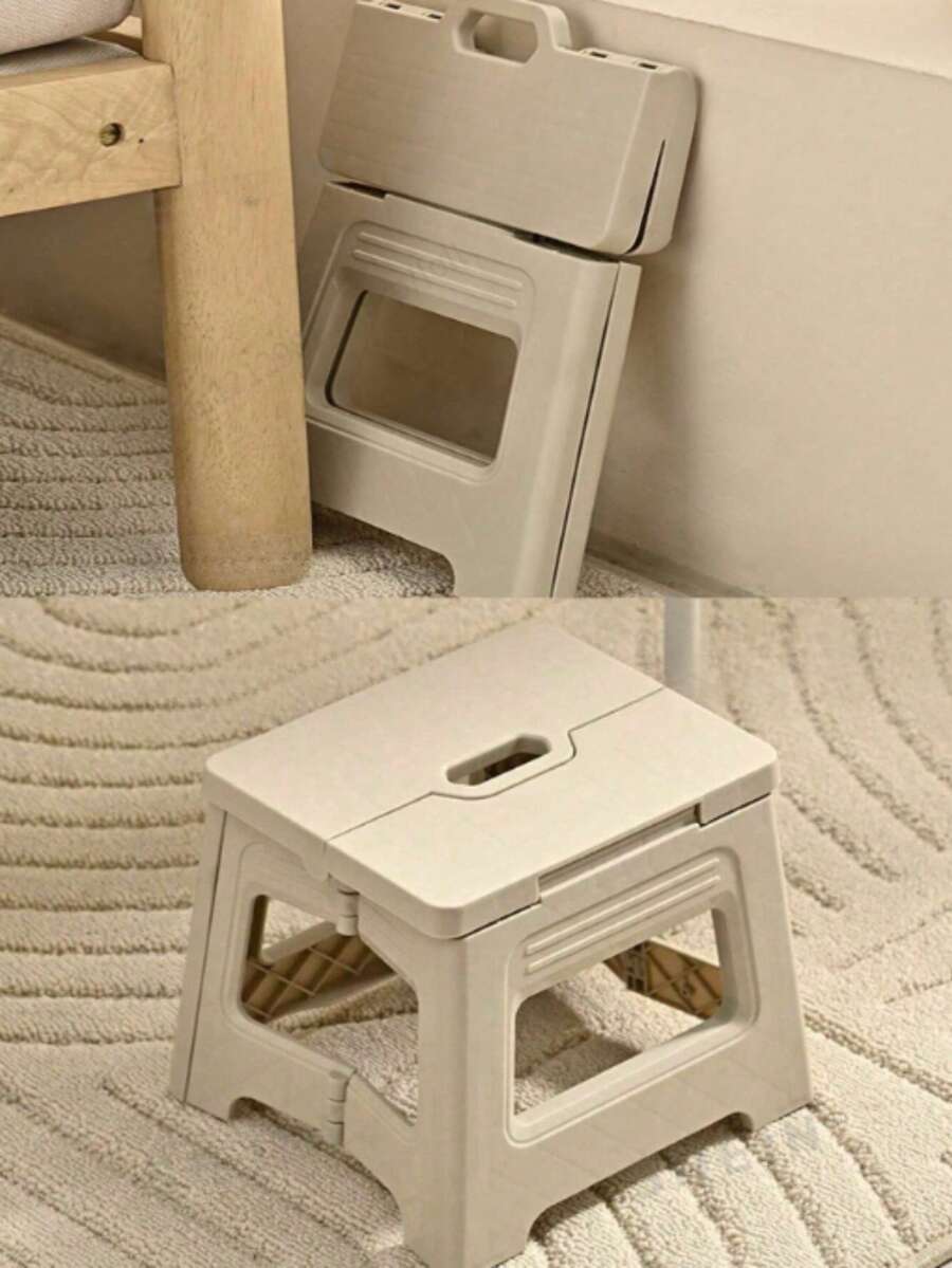 Foldable Shower Stool, For Leg Shaving, Plastic Shower Foot Stool, For Indoor Shower, Non-Slip Foot Stool, Small Folding Foot Shaving Stool, Travel/Bathroom Shaving Stool - White - View 1