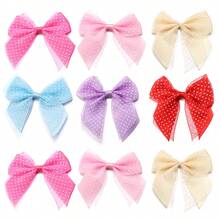 10pcs/Pack Polka Dot Double-Layer 6cm Colorful Mesh Polyester Bow DIY Hair Clips, Hair Ties, Accessories, Clothing & Bag Craft Supplies - Polka Dot Double Bow - View 5