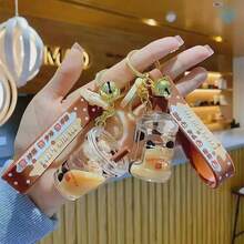 1pc Autumn/Winter Pearl Milk Tea Bear Couple Keychain, Cute Bag Charm Keyring - Beverage Bottle Milk Tea - View 3