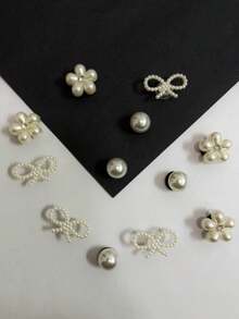 12pcs/Set Bow Knot Pearl Flower Detachable Shoe Decorations, Ideal For Sandals, Slippers, Garden Shoes, Holiday Gifts