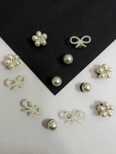 12pcs/Set Bow Knot Pearl Flower Detachable Shoe Decorations, Ideal For Sandals, Slippers, Garden Shoes, Holiday Gifts