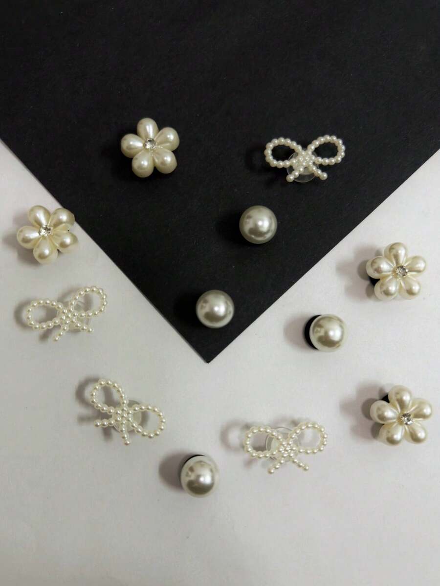 12pcs/Set Bow Knot Pearl Flower Detachable Shoe Decorations, Ideal For Sandals, Slippers, Garden Shoes, Holiday Gifts