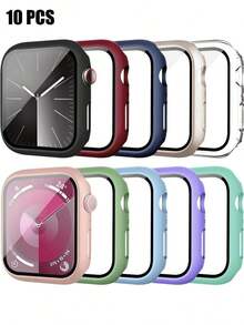 10片装男女通用PC+钢化玻璃全框保护套，防震时尚，兼容40/41/42/44/45/49mm手表，兼容 Ultra/SE/Series 10/9/8/6/5/4，手表屏幕保护必备配件，适用于日常、办公、居家等各种场合。防水防摔防刮花。 - 10 Colors - 查看 13