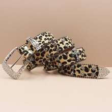 Punk Style Belt With Rhinestones, Leopard Print, And Cross Design; A Rock Fashion Belt For Men And Women. - 紫色 - 查看 4