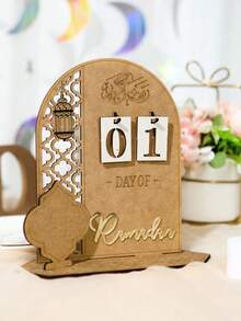 1件斋月倒计时日历装饰品，镂空月亮灯笼图案木质日历，适用于开斋节派对中心摆件、可重复使用的桌面日历、斋月祝福物品、开斋节、伊斯兰节日家居装饰、开斋节礼物 - 彩色 - 查看 3